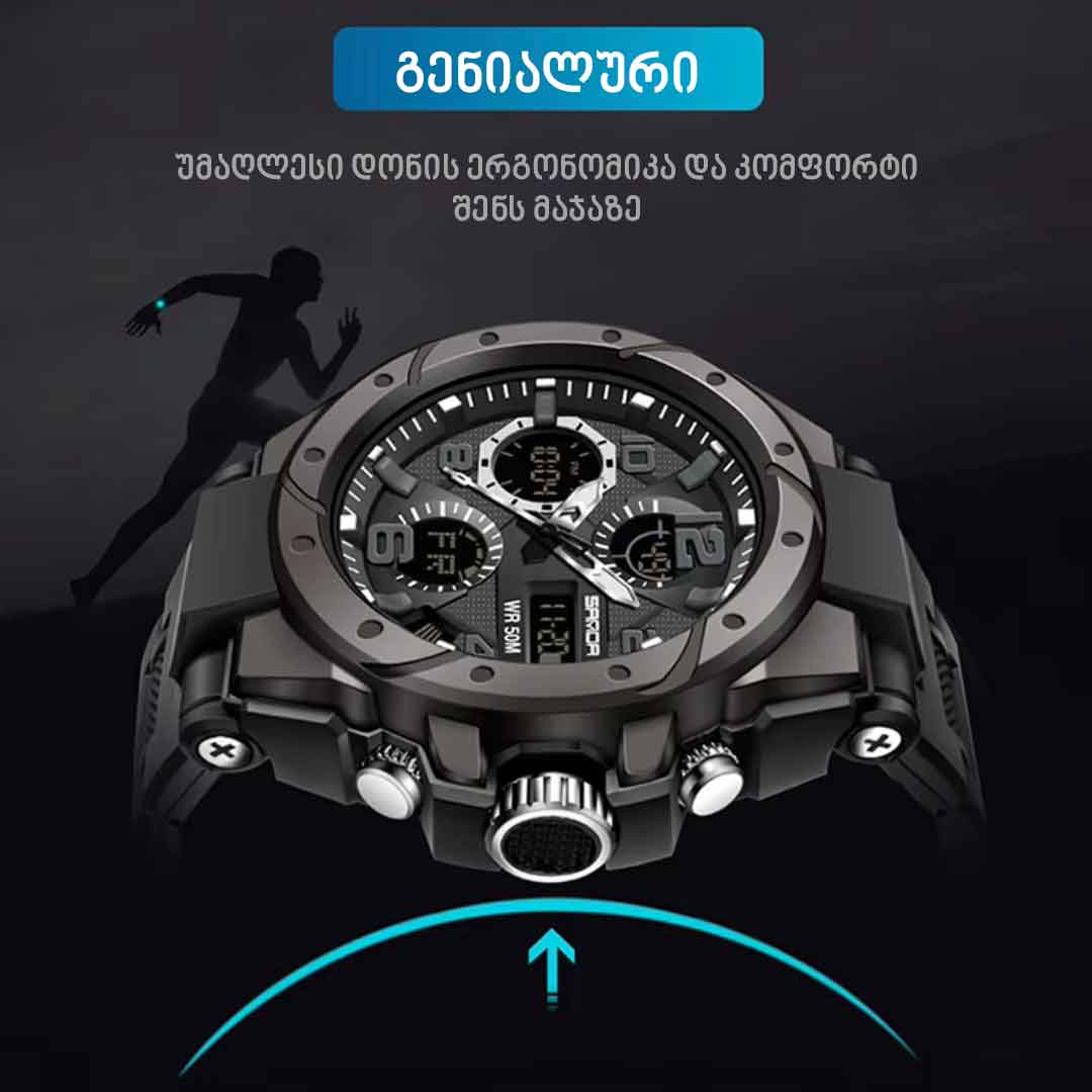 2025 წლის SANDA 6008 50 ATM ღრმა წყალგამძლე, დარტყმა გამძლე მულტიფუნქციური სპორტული საათი